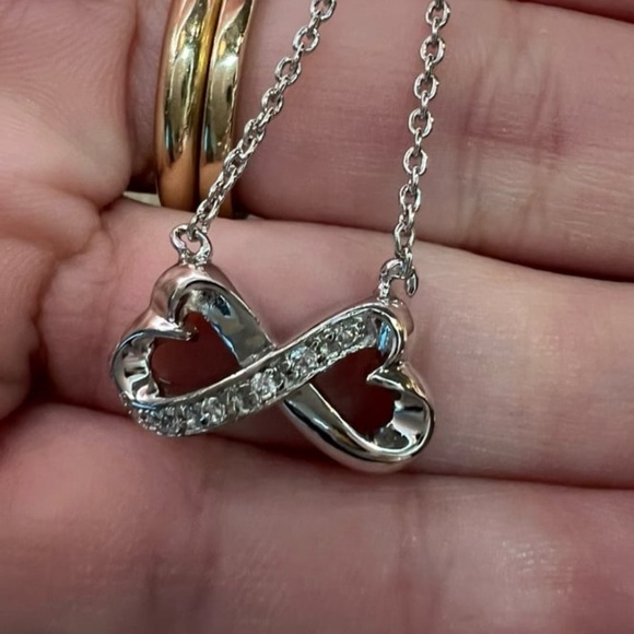 Silver Hearts Infinity Symbol Pendant Necklace with simulated Diamond accents - Picture 5 of 13